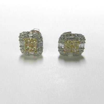 14K White Gold Yellow Diamond and Diamond  and Diamond Earrings