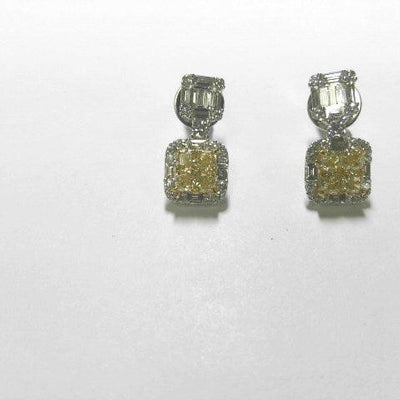 14K White Gold Yellow Diamond and Diamond  and Diamond Earrings - Tapper's Jewelry 