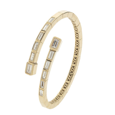 14K Yellow Gold 12 Emerald Cut Diamond Bangle - Tapper's Jewelry 