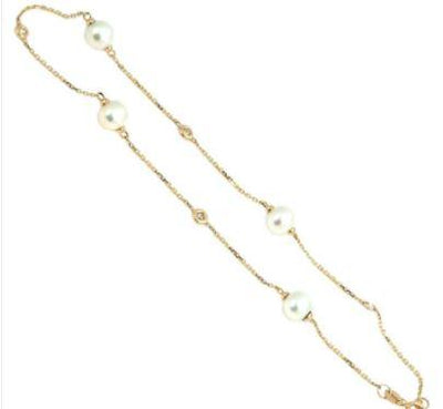 14K Yellow Gold Cultured Pearl and Diamond  Bracelet - Tapper's Jewelry 