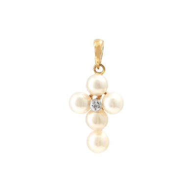 14K Yellow Gold Cultured Pearl and Diamond  Necklace - Tapper's Jewelry 