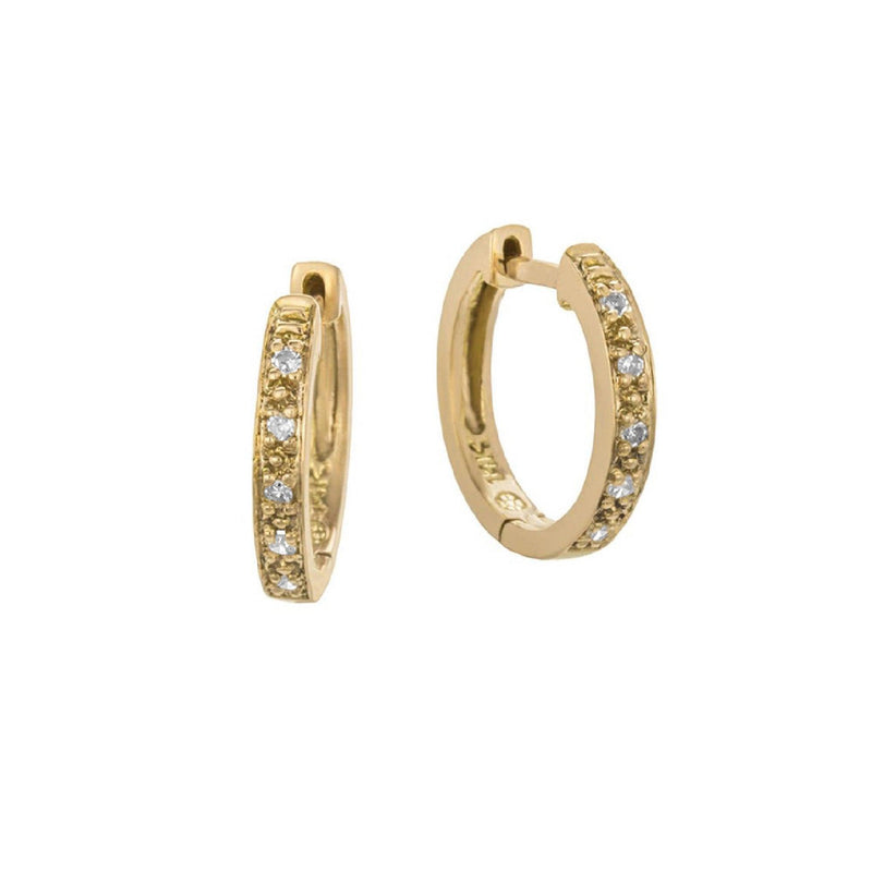 14K Gold Huggie Earrings, Diamond Earrings, 14K Gold Hoop Earring