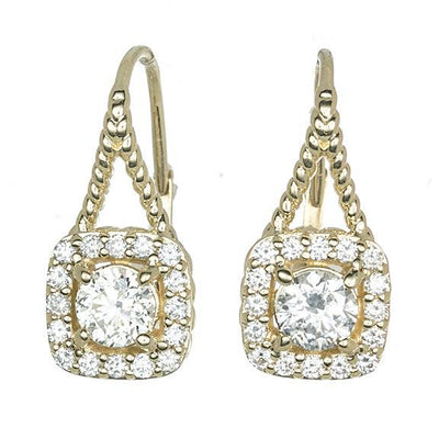 14K Yellow Gold Diamond Cube Drop Earrings