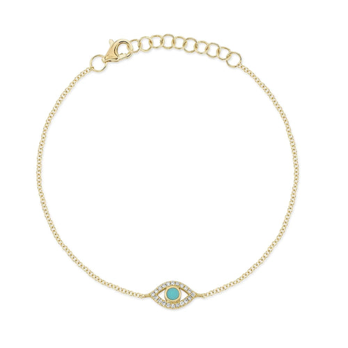 14K Yellow Gold Diamond and Turquoise Evil Eye Bracelet