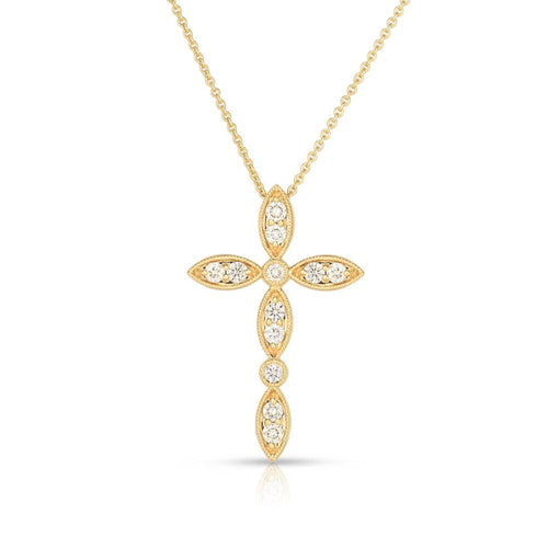 14K Yellow Gold Diamond Cross Pendant Necklace