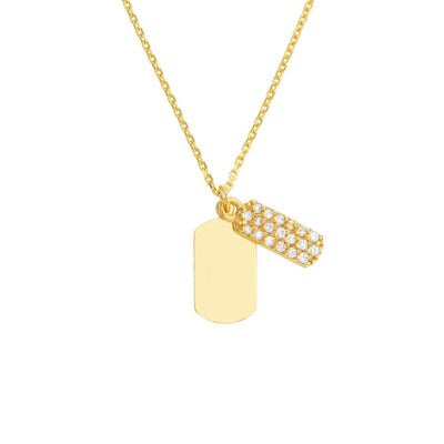 14K Yellow Gold Diamond Dog Tag Necklace - Tapper's Jewelry 