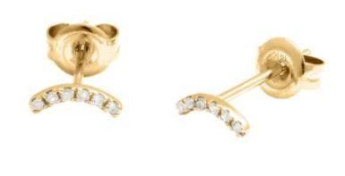 Curved Diamond Bar Stud Earrings in 14K Yellow Gold