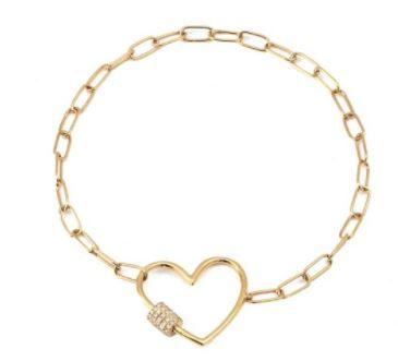 14K YELLOW GOLD DIAMOND HEART LINK BRACELET