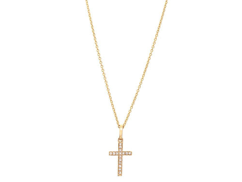 14K Yellow Gold Diamond Cross Necklace