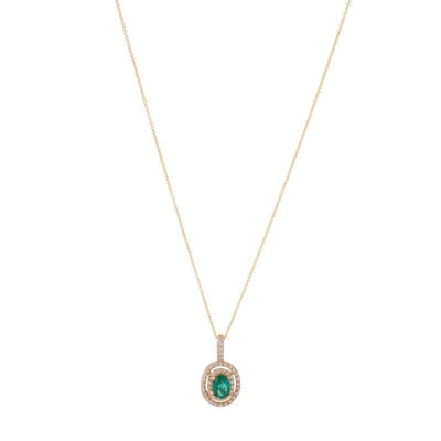 14K Yellow Gold Emerald and Diamond  Necklace
