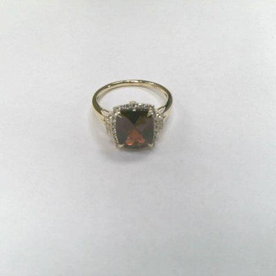14K Yellow Gold Garnet and Diamond  Ring