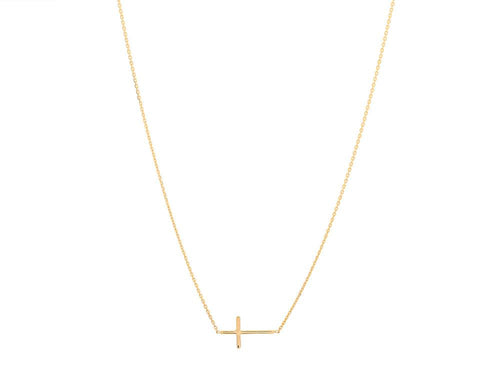 14K Yellow Gold Sideways Cross Necklace