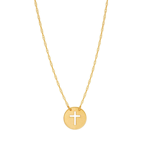 14K Yellow Gold Cross Cutout Necklace