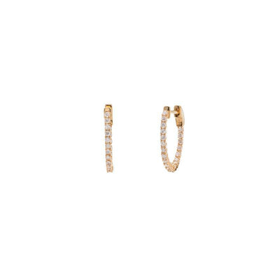 14K YELLOW GOLD OVAL DIAMOND HOOP EARRINGS
