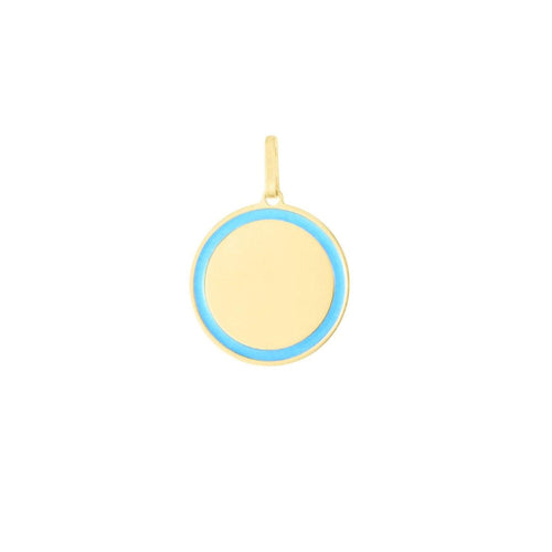 14K Yellow Gold Blue Enamel Circle Pendant Charm