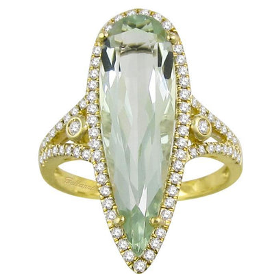 14K YELLOW GOLD PRASIOLITE AND DIAMOND RING - Tapper's Jewelry 