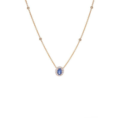 14K Yellow Gold Sapphire and Diamond  Necklace