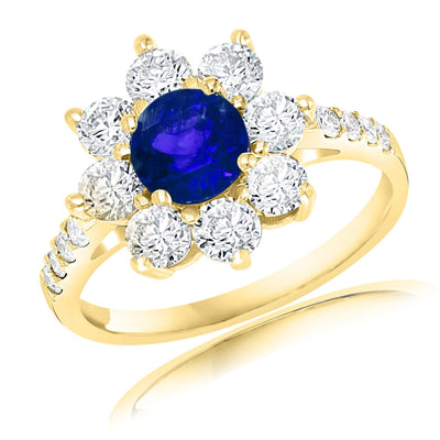 14K Yellow Gold Sapphire and Diamond  Ring