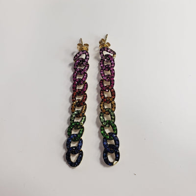 14K Yellow Gold Sapphire and Ruby  and Tsavorite Earrings - Tapper's Jewelry 