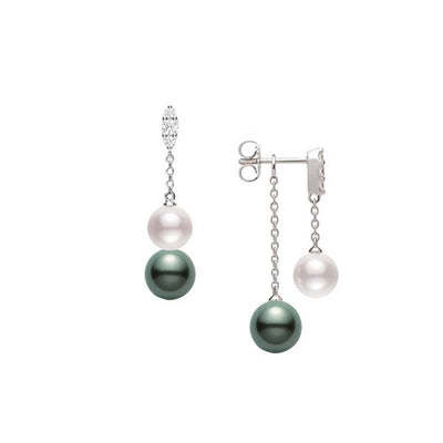 18 KARAT AKOYA PEARL AND DIAMOND DROP EARRINGS