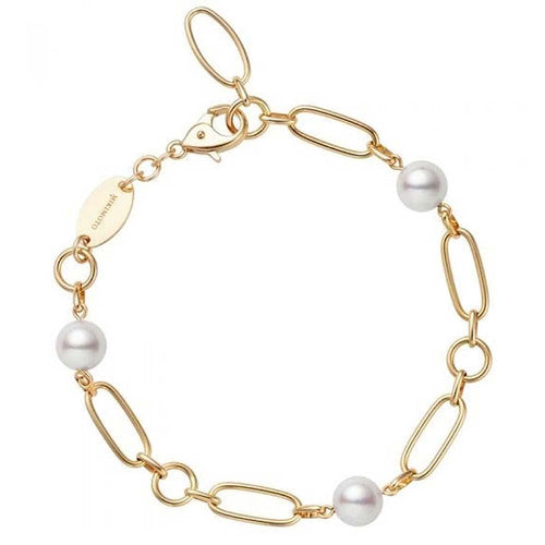 18K Chain Link and 6MM Pearl Bracelet