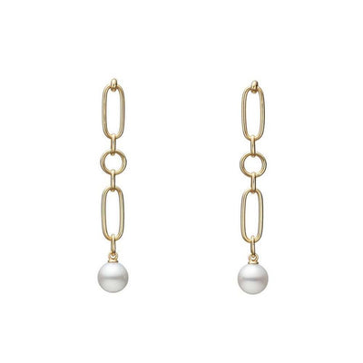 18 KARAT CHAIN LINK AND PEARL DROP EARRINGS - Tapper's Jewelry 