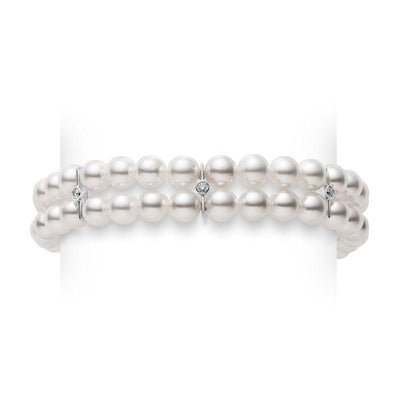 18 KARAT CULTURED PEARL AND DIAMOND DOUBLE BRACELET - Tapper's Jewelry 
