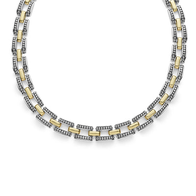 18 KARAT GOLD AND STERLING SILVER CAVIAR BEADED HIGH BAR COLLAR NECKLACE - Tapper's Jewelry 