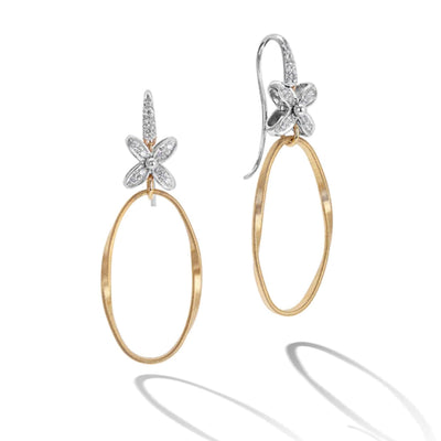 18 KARAT MEDIUM DIAMOND OPEN OVAL AND FLORAL MOTIF EARRINGS - Tapper's Jewelry 