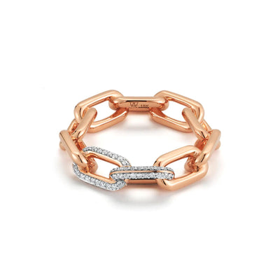 18 KARAT ROSE GOLD CHAIN LINK RING WITH DIAMONDS - Tapper's Jewelry 