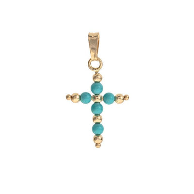 18K GOLD AND TURQUOISE CROSS CHARM - Tapper's Jewelry 