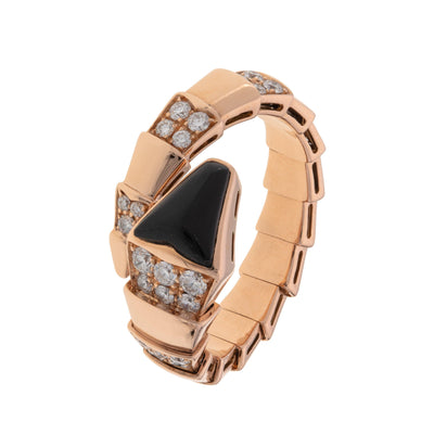 18K GOLD BULGARI SERPENTI ONYX DIAMOND RING - Tapper's Jewelry 