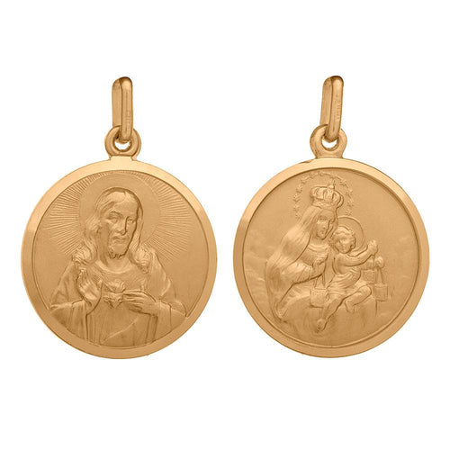 Catholic Scapular Medal Charm in 18K Yellow Gold