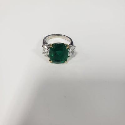18K Platinum/Yellow Gold Emerald and Diamond  and Diamond Ring - Tapper's Jewelry 