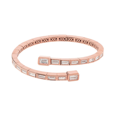 18K Rose Gold 16 Emerald Cut Diamonds Wrap Bangle - Tapper's Jewelry 