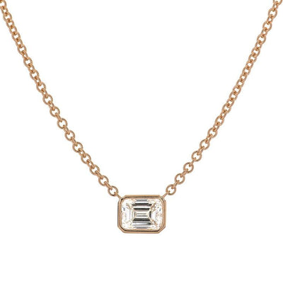 18K Rose Gold Bezel Set Emerald Cut Diamond Necklace - Tapper's Jewelry 