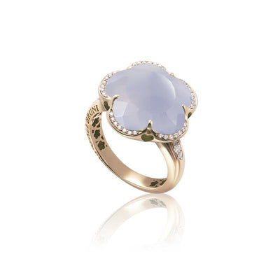 18K ROSE GOLD DIAMON AND BLUE CHALCEDONY FLOWER RING - Tapper's Jewelry 