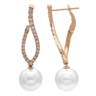 18K ROSE GOLD PEARL EARRINGS WITH DIAMONDS - Tapper's Jewelry 