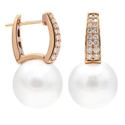 18K ROSE GOLD PEARL EARRINGS WITH DIAMONDS - Tapper's Jewelry 
