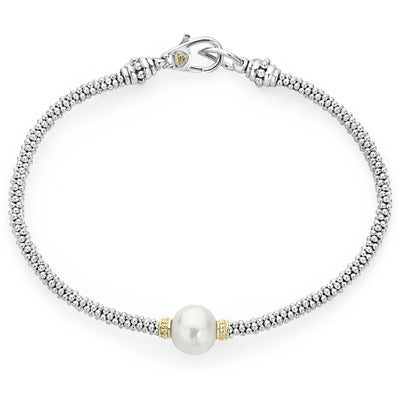 18K Yellow Gold and Sterling Silver Caviar Beaded Pearl Bracelet