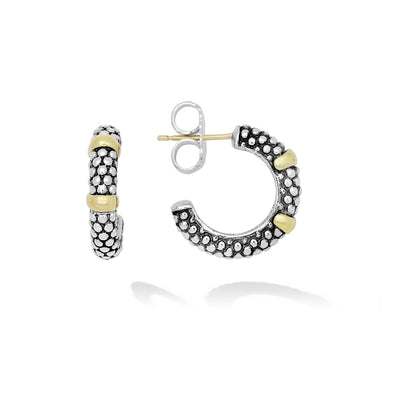 Sterling Silver and 18K Yellow Gold Caviar Hoop Earrings