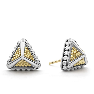Sterling Silver and 18K Yellow Gold Caviar Beaded Pyramid Earrings