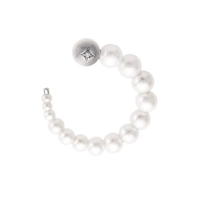 18K White Gold 14 Cultured Pearl and 1 Diamond Single Earring - Tapper's Jewelry 