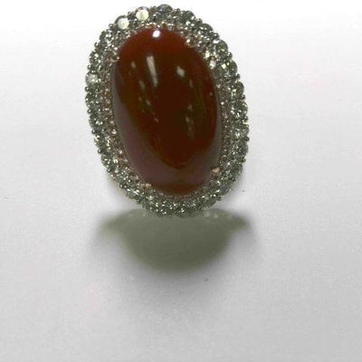 18K White Gold Coral and Pink Diamond  and Diamond Ring - Tapper's Jewelry 