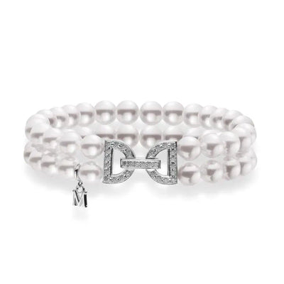 18K White Gold Cultured Pearl and Diamond  Bracelet - Tapper's Jewelry 