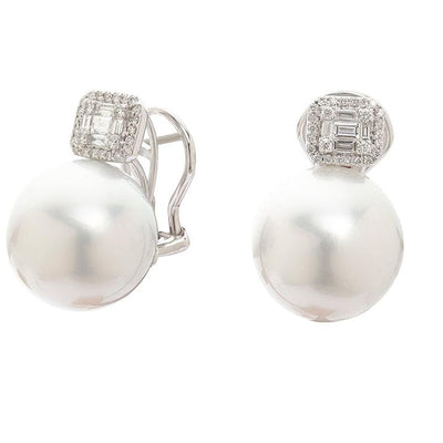 18K White Gold Cultured Pearl and Diamond Earrings - Tapper's Jewelry 