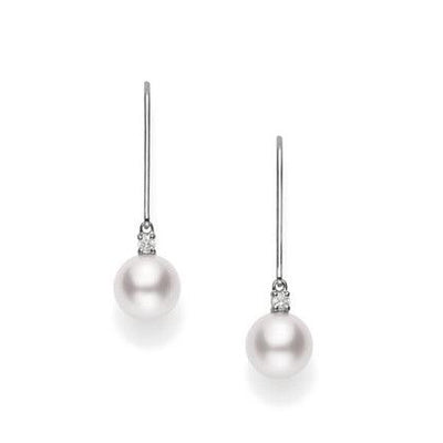 18K White Gold Cultured Pearl and Diamond  Earrings - Tapper's Jewelry 