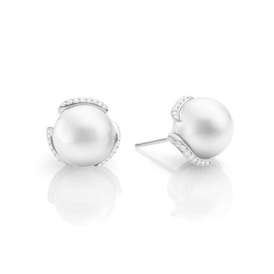 18K White Gold Cultured Pearl and Diamond  Earrings - Tapper's Jewelry 