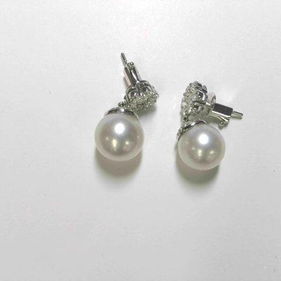 18K White Gold Cultured Pearl and Diamond  Earrings - Tapper's Jewelry 