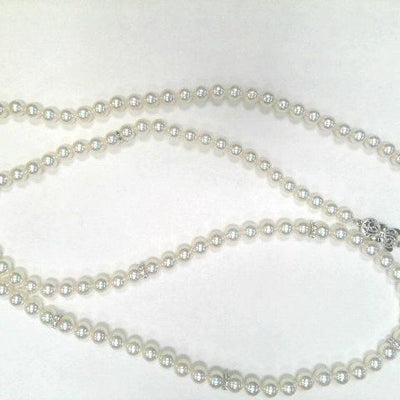 18K White Gold Cultured Pearl and Diamond  Necklace - Tapper's Jewelry 
